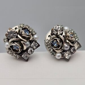 Betsey Johnson Silver-Tone Floral Rhinestone Stud Earrings
